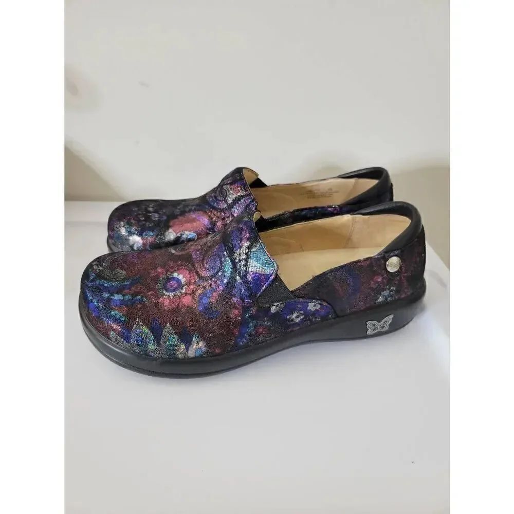 Alegria by PG Lite KEL-753 Metallic Floral Leather Clogs Shoes size 9, 39